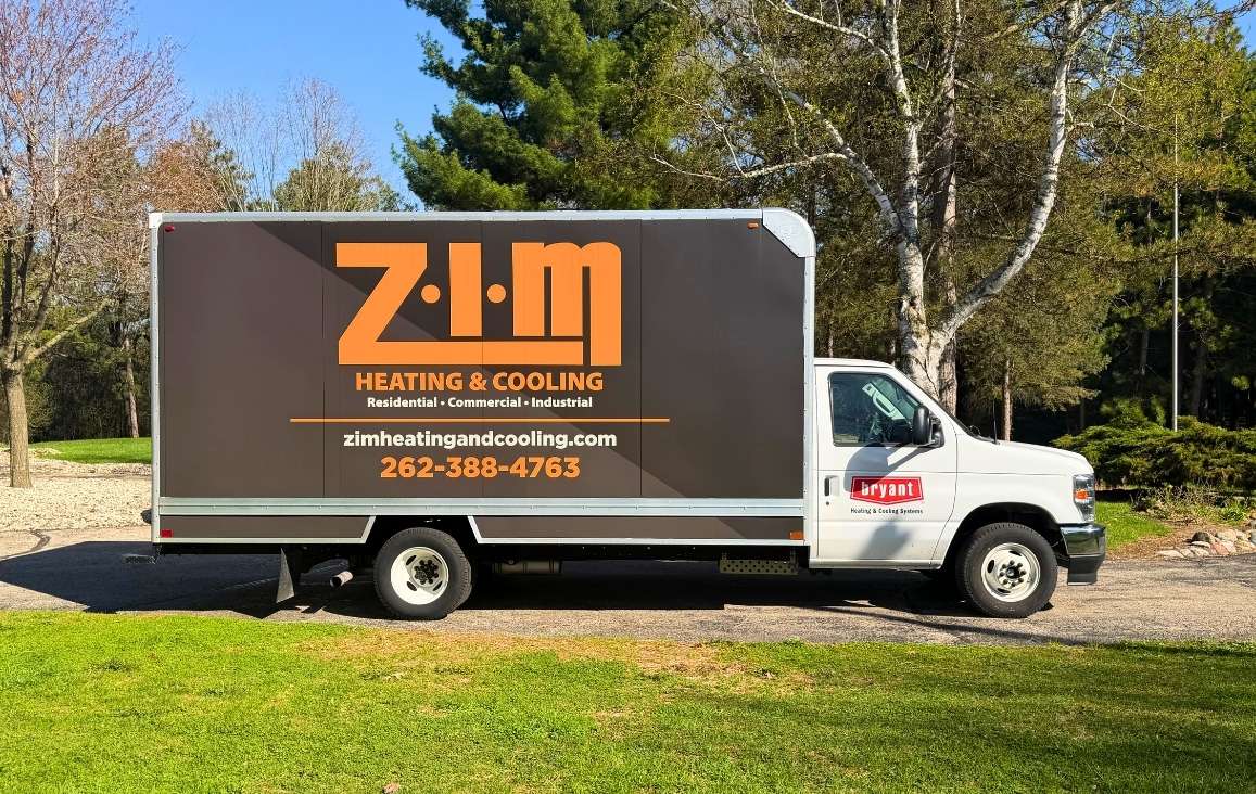 ZIM Heating and Cooling box truck showing HVAC Repair New Berlin, WI